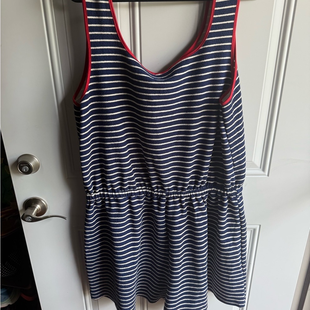 Plus Casual CIDER navy And White Striped Romper With Pockets Red Details NWT 2XL - Picture 2 of 3